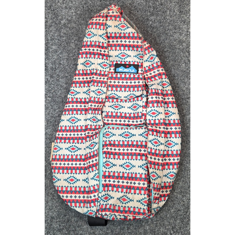 KAVU‎ Rope Bag Sling Backpack Southwest Tribal Geometric Red Blue Polyester